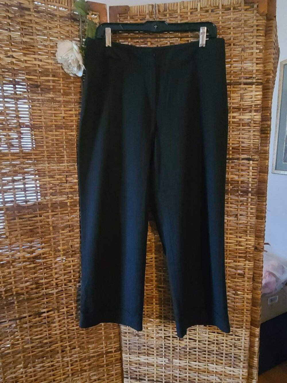 Eileen Fisher Gray Wide Leg Crop Pant Women's SZ M Cuffed Light Wool Blend